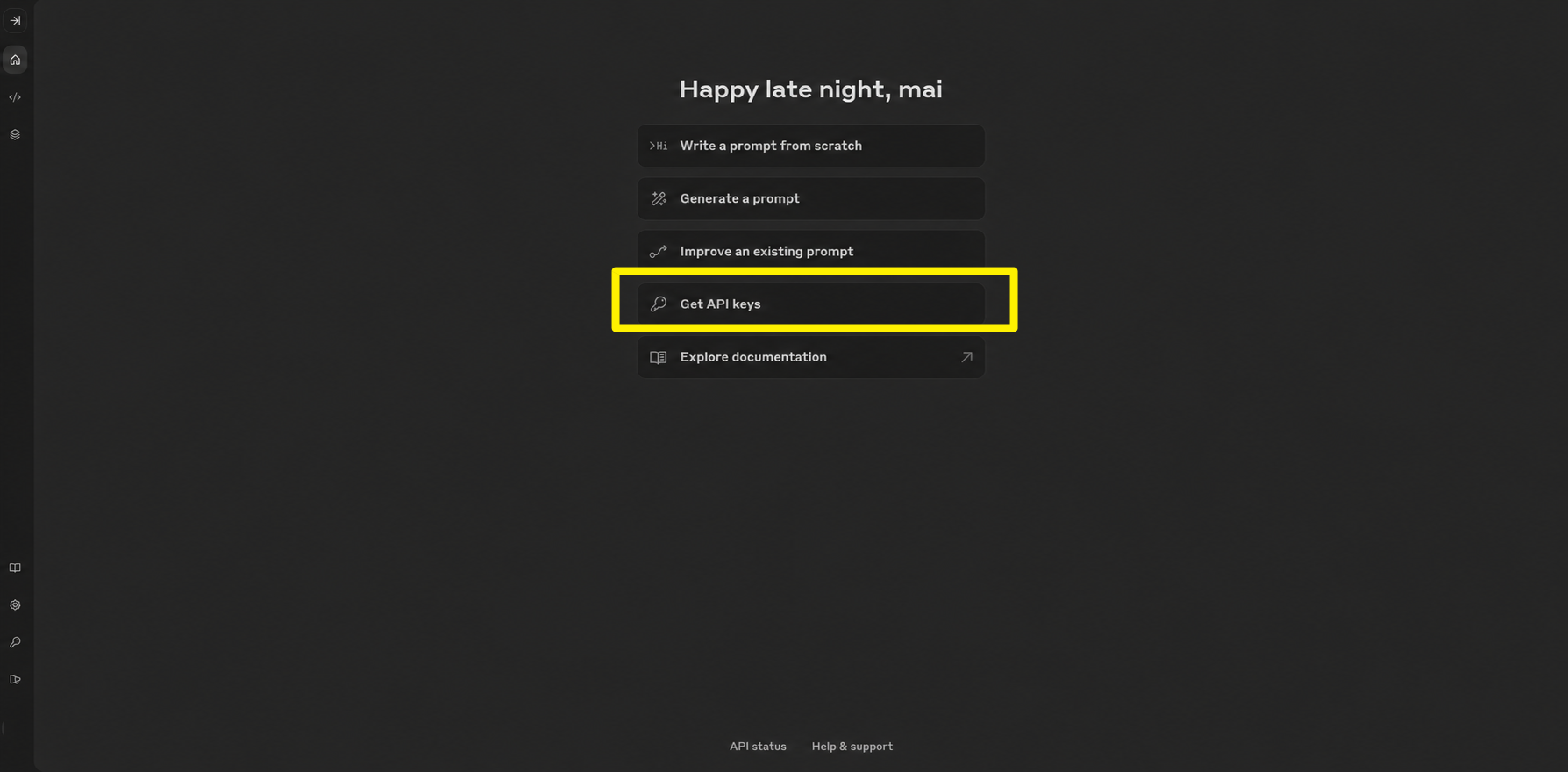 Anthropic Console 首頁，點 Get API keys