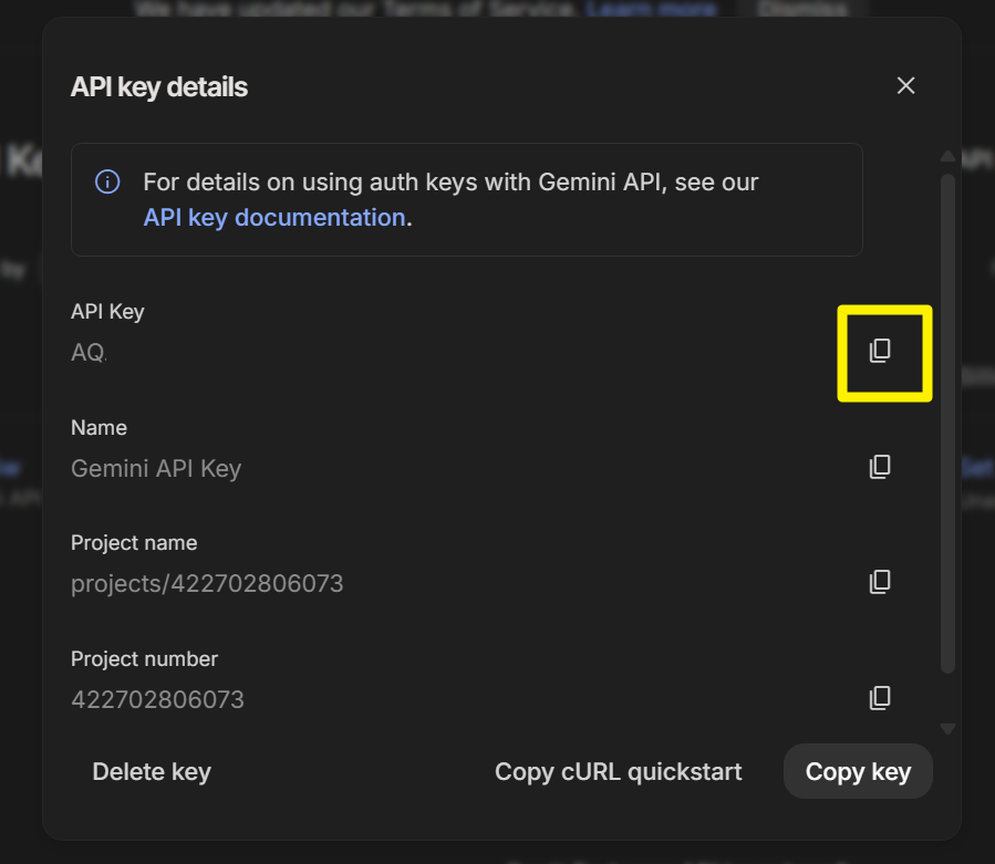 複製 API key