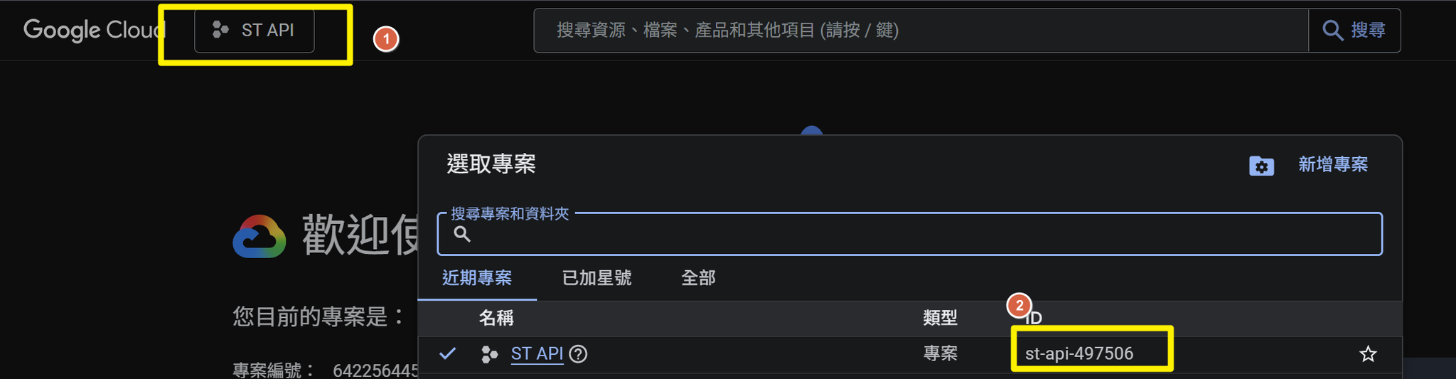 複製專案 ID