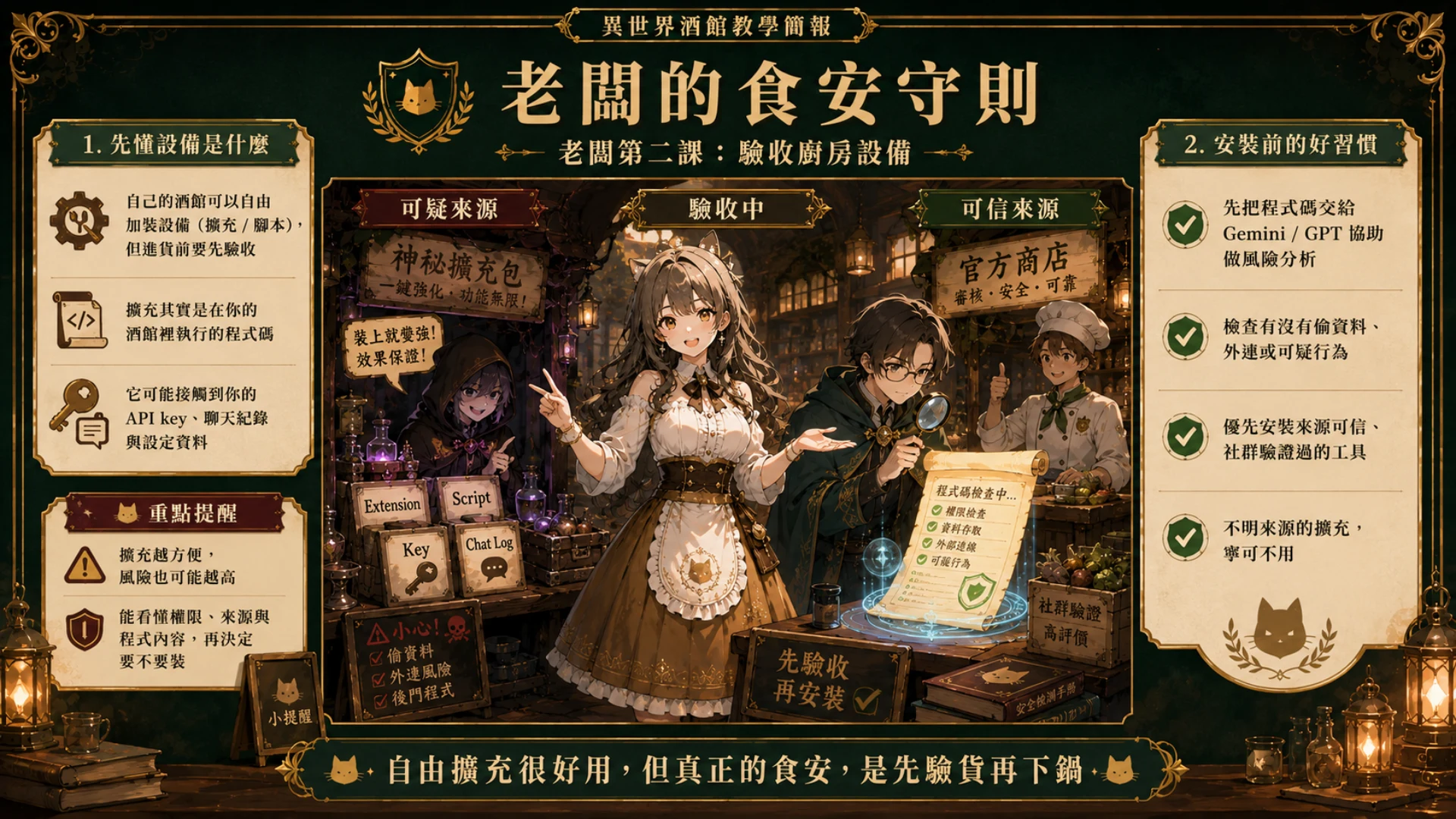 老闆第二課，驗收廚房設備：擴充能碰到你的 Key 與聊天紀錄，裝之前先驗收